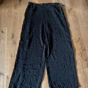 Quince Black 100% Silk Women's Black Wide Leg Pull On Pockets Slits Size L